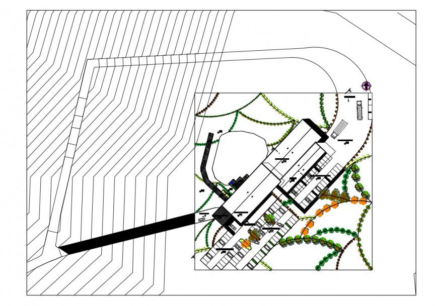 Restaurant distribution plan and site plan cad drawing details dwg file