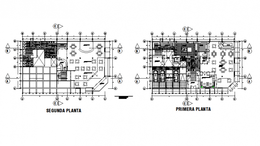Restaurant first and second floor plan details dwg file