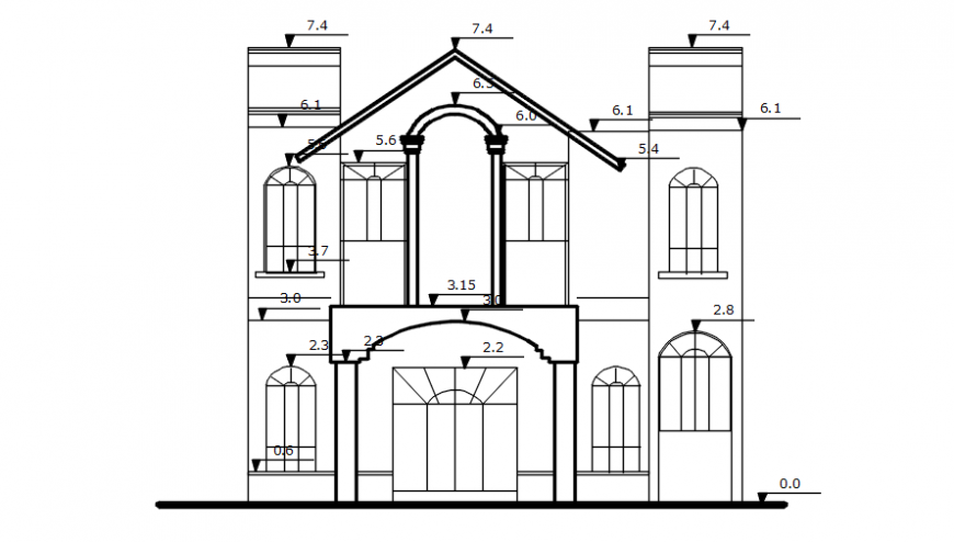 Restaurant front view in auto cad file