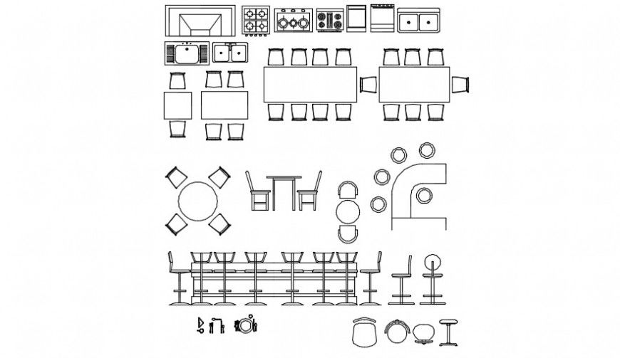 Restaurant furniture 2d model detailing dwg file