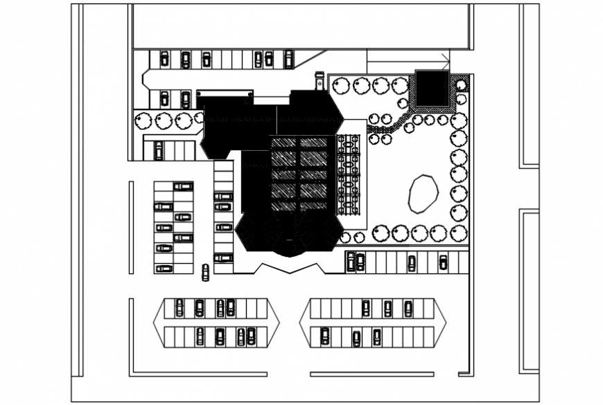 Restaurant layout plan and landscaping structure details dwg file