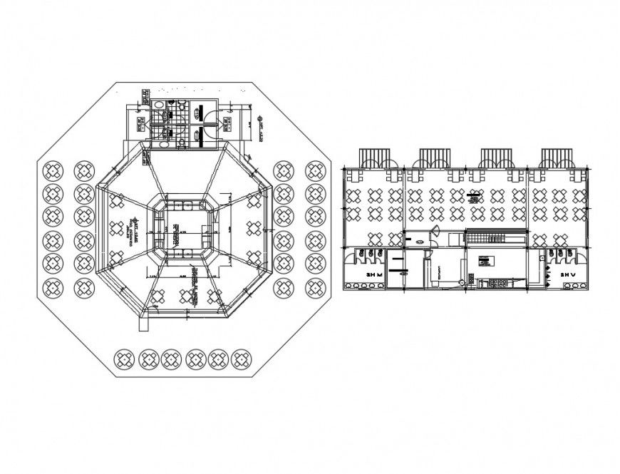 Restaurant layout plan details of hotel building dwg file