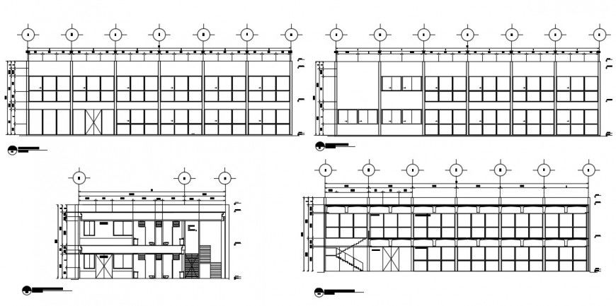 Restaurant main elevation and all sided section drawing details dwg file