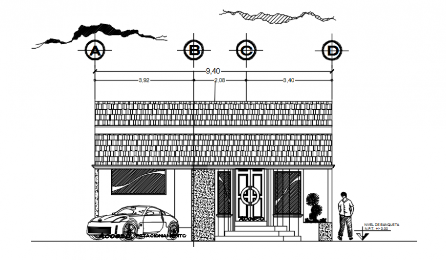 Restaurant main elevation in auto cad file