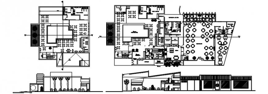 Restaurant of resort section and distribution plan cad drawing details dwg file