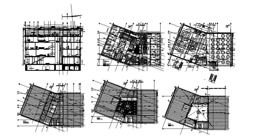 Restaurant plan , section and roof plan drawing in dwg file.