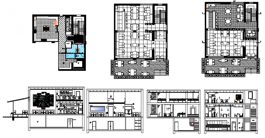 Restaurant plan and section in dwg file.
