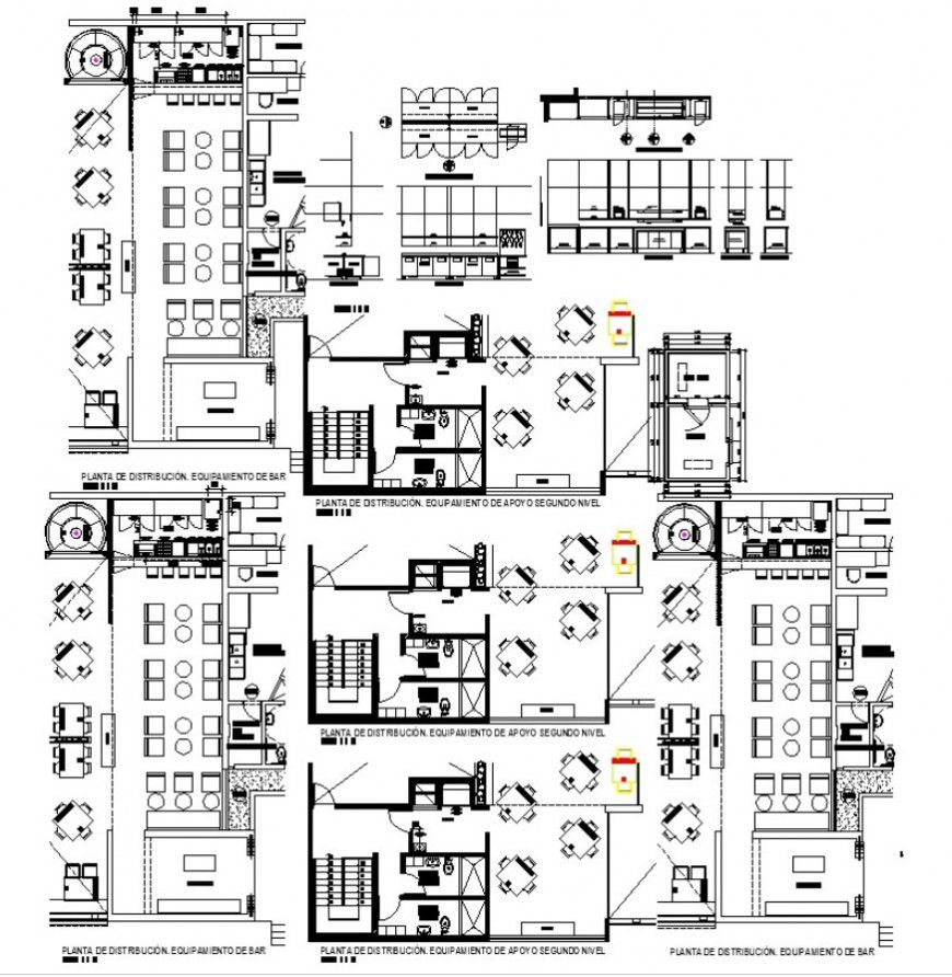 Restaurant plan with other furniture blocks details in autocad
