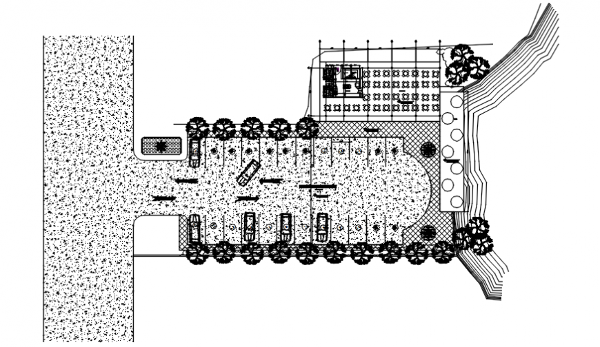 Restaurant plan with parking area in auto cad file
