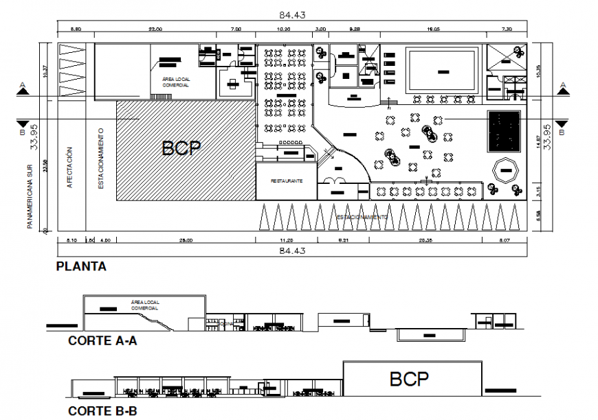 Restaurant plan with working detail in dwg file.