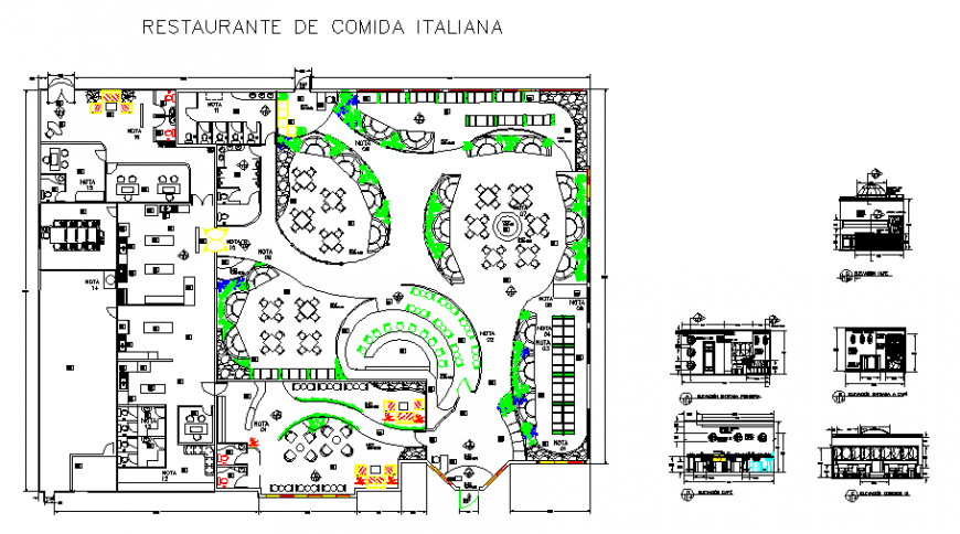 Restaurant site plan drawing in dwg file.