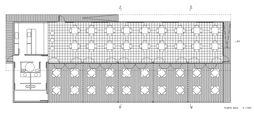 Restaurant structure 2d view layout file in autocad format
