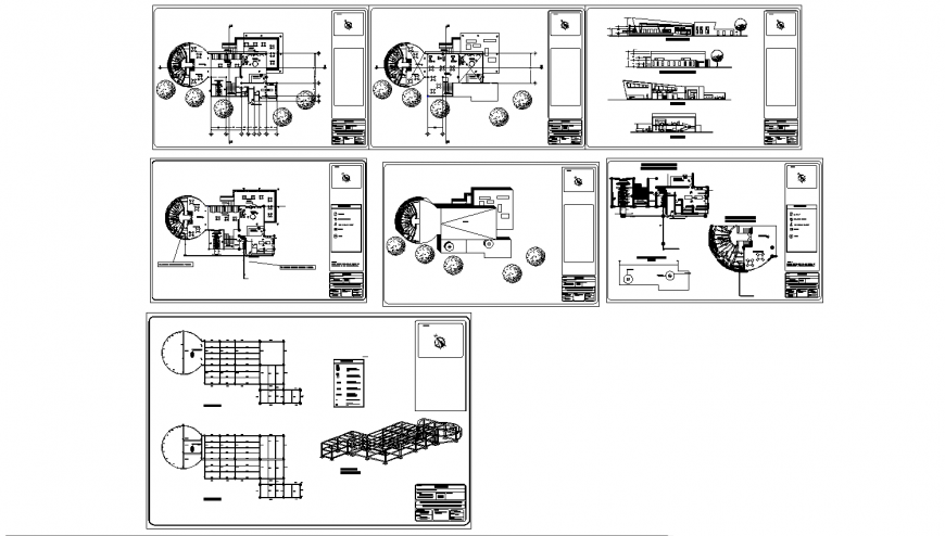 Restaurant with cafeteria elevation, section, plan and constructive structure details dwg file