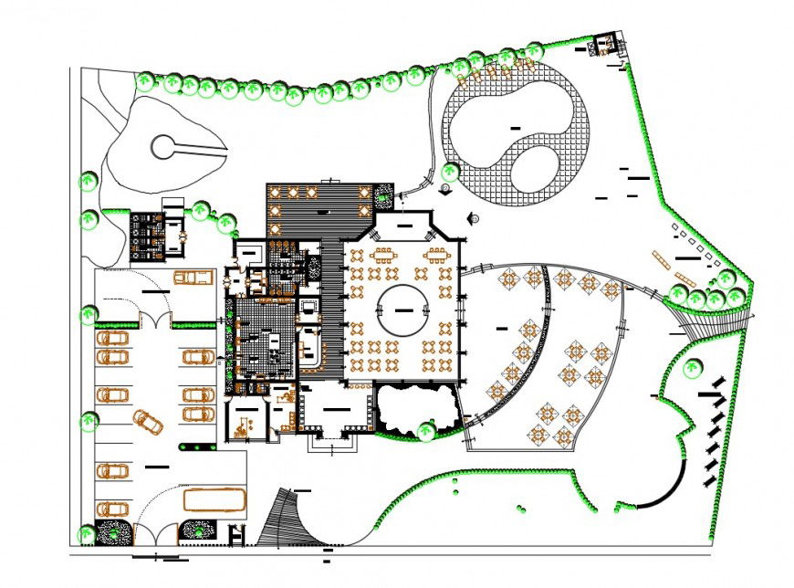 Restaurant with swimming pool distribution plan cad drawing details dwg file
