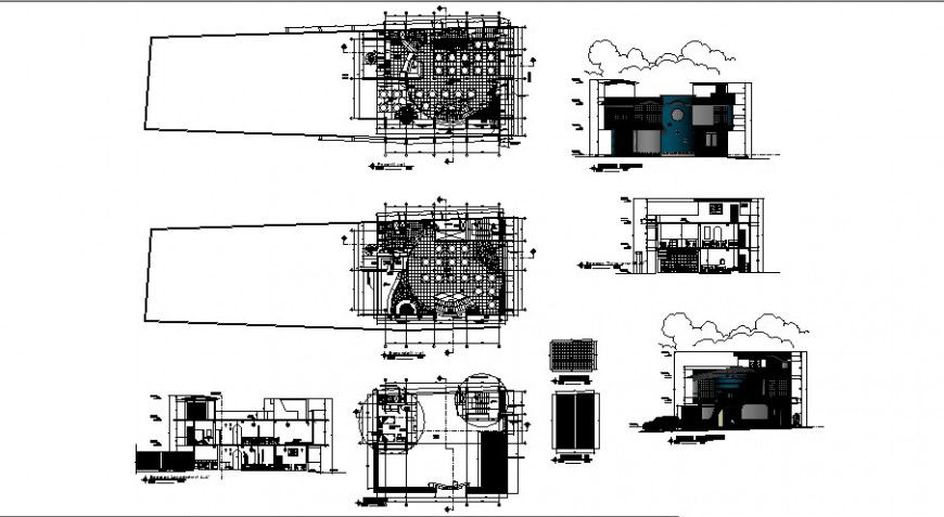 Restaurant work plan with elevation and section autocad drawing