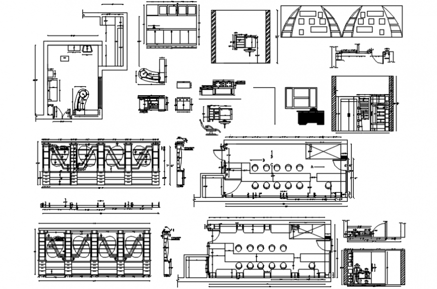 Retail Store Floor Plan CAD Drawing with Elevation and Section View