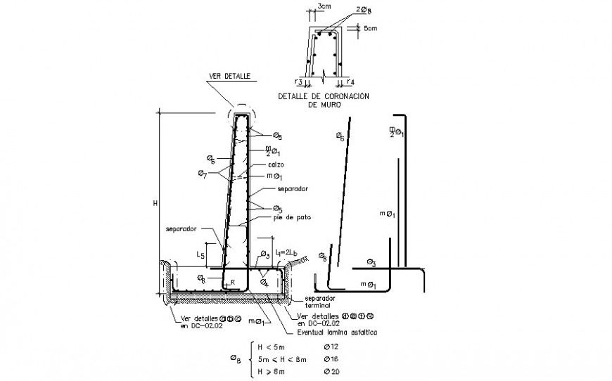 Retaining wall and curtailment details in autocad