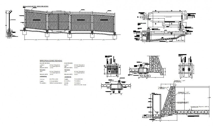 Retaining wall and pipe system detail 2d view CAD structural block layout autocad file