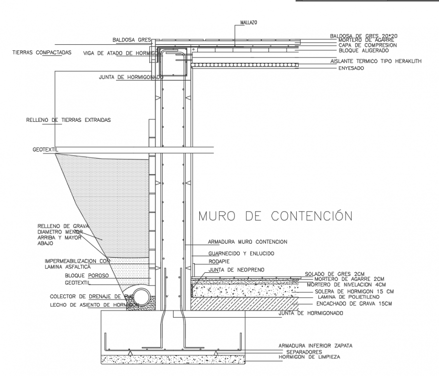 Retaining wall detail 2d view CAD RCC structure dwg file