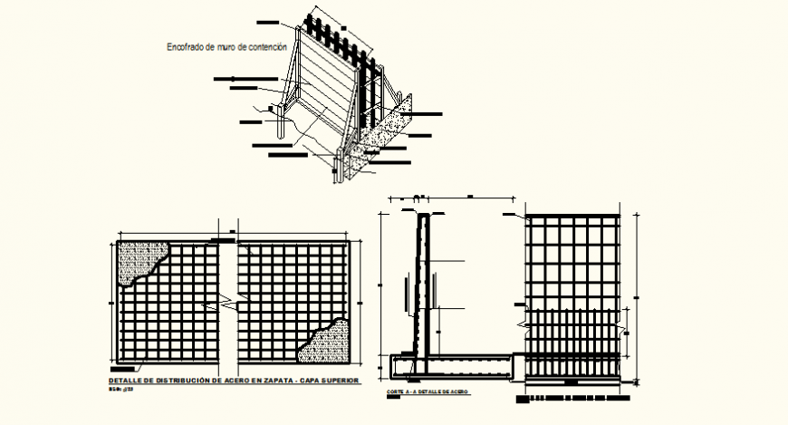 Retaining wall detail elevation and plan layout file