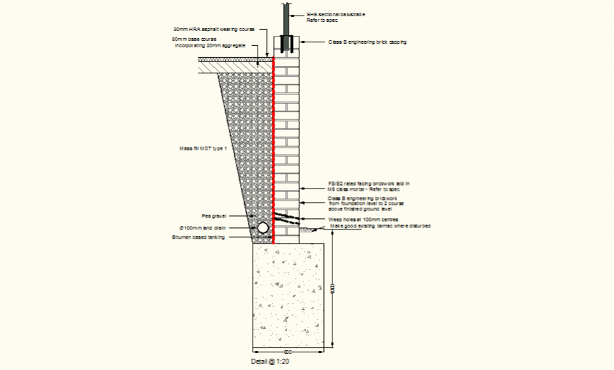 Retaining wall detail elevation autocad file
