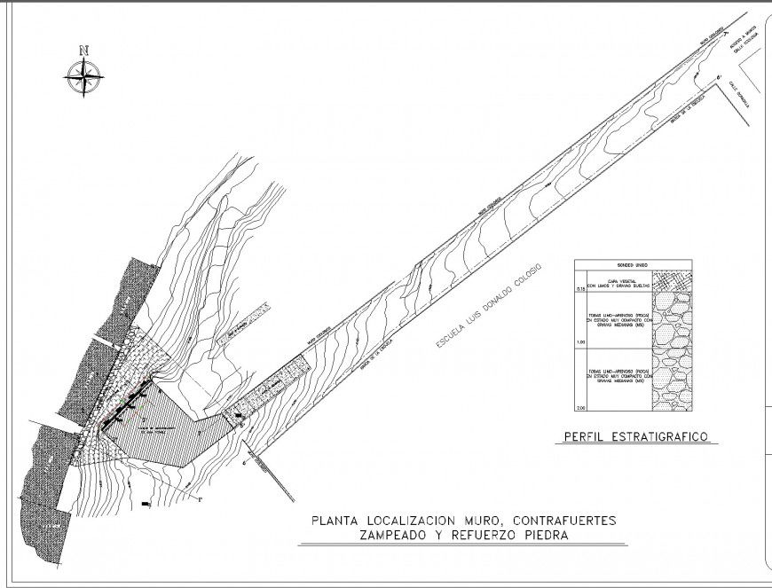 Retaining wall detail plan and elevation
