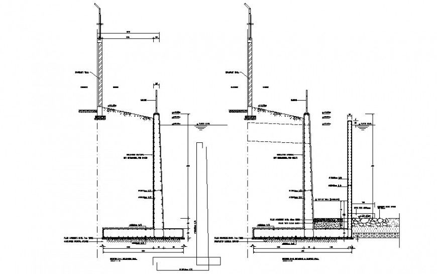Retaining wall details 2d view CAD structural unit autocad file