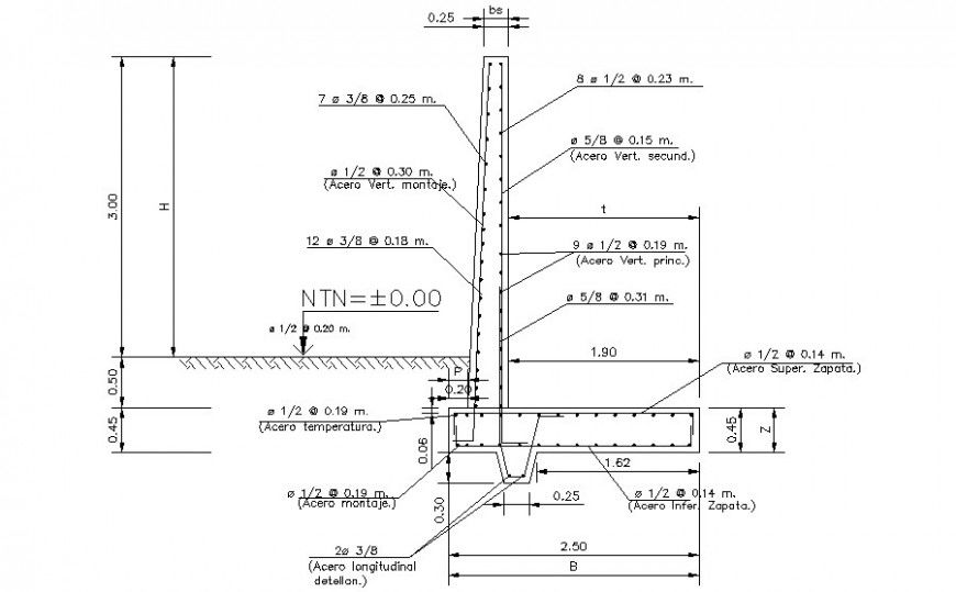 Retaining wall details 2d view construction blocks drawing in autocad