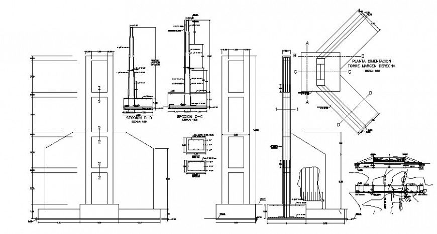 Retaining wall details structure details 2d view construction units dwg file