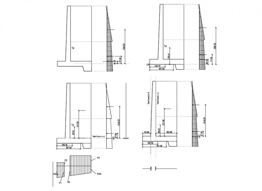 Retaining wall structure cad drawing details dwg file