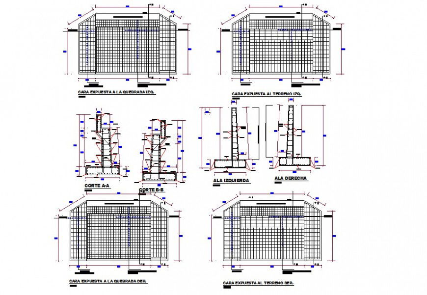 Retaining wall structure detail 2d view CAD construction block layout file in dwg format