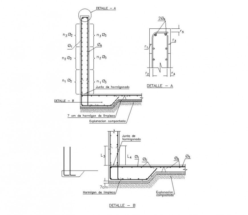 Retaining wall without shear key drawing in autocad