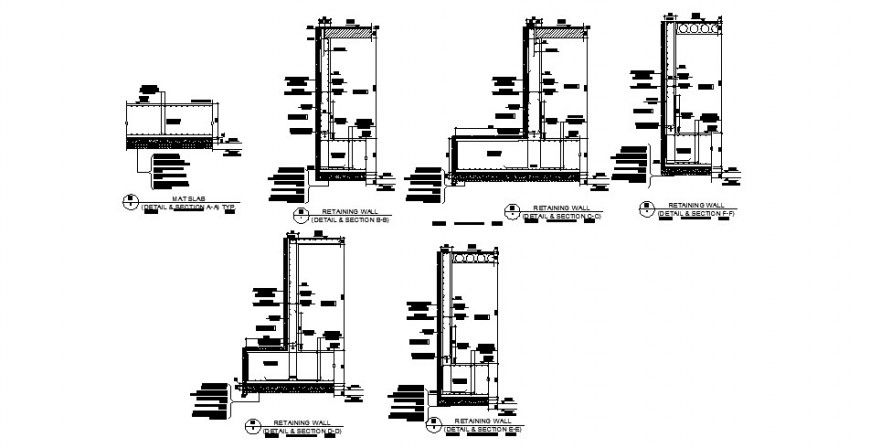Retaining walls of house section and construction cad drawing details dwg file