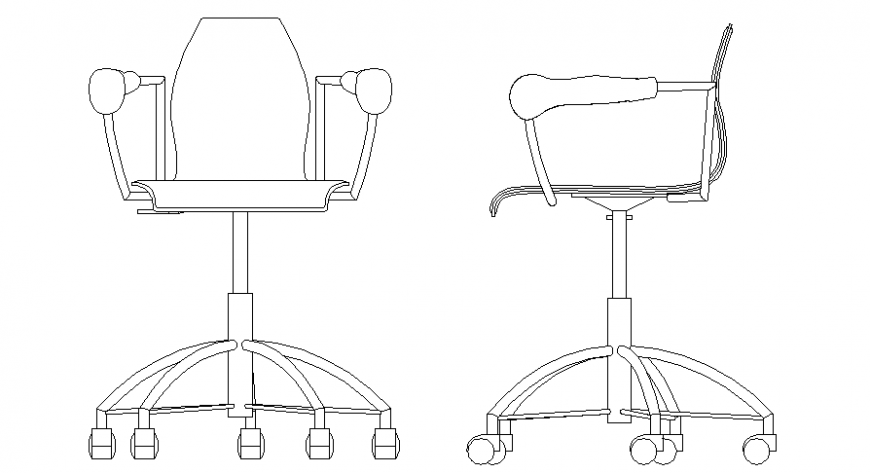 Revolving chair front, side and top view elevation cad block details dwg file