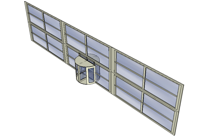 Revolving door and curtain wall 3 d detail dwg file