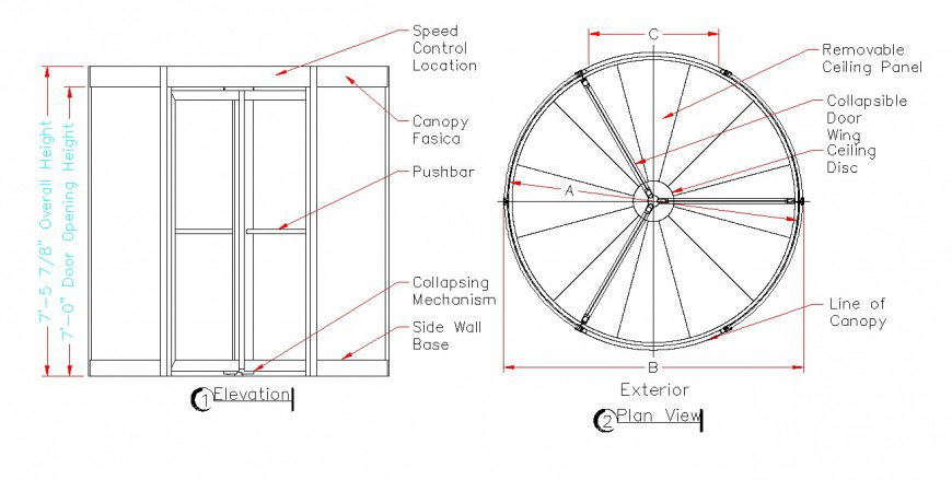 Revolving door detail elevation and plan 2d view CAD block layout autocad file