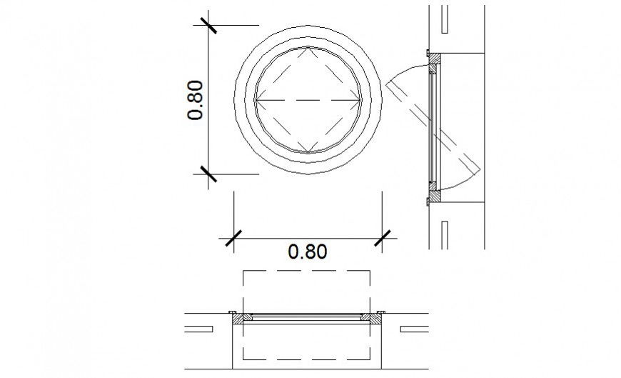 Revolving door detail elevation and plan autocad file