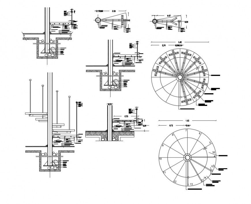 Revolving door section and plan detail 2d view CAD block autocad file