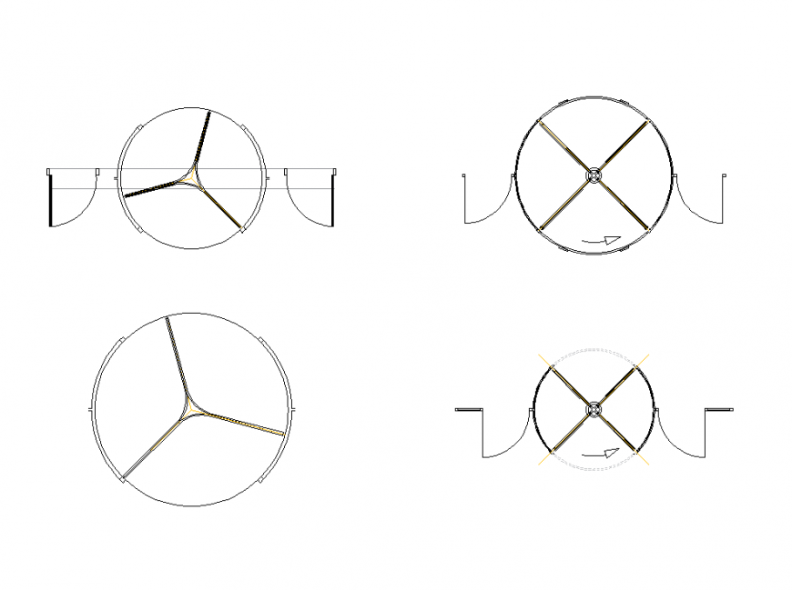 Revolving doors plan detail dwg file