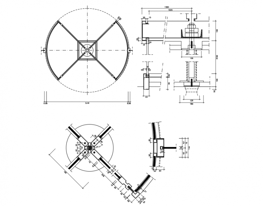 Revolving doors section and installation details dwg file