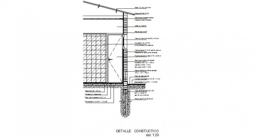 Right side constructive cut sectional drawing details of house dwg file