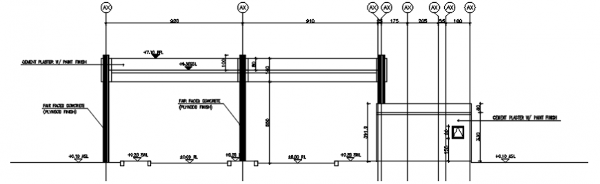 Right side constructive section drawing details for guard house dwg file