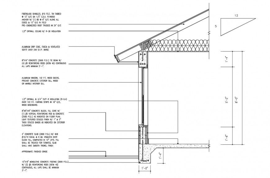Right side cut sectional constructive structure details of house dwg file