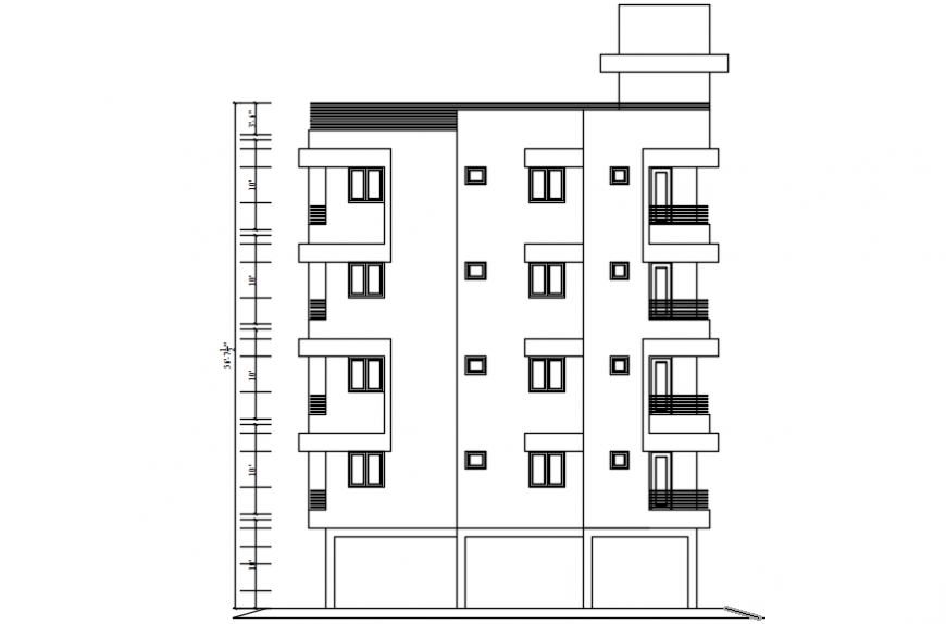 Right Side elevation drawing details of apartment building dwg file