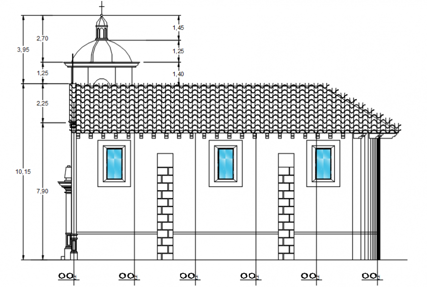 Right side elevation drawing details of religious church dwg file