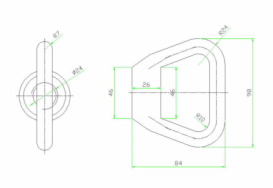 Ring nut plan and section autocad file