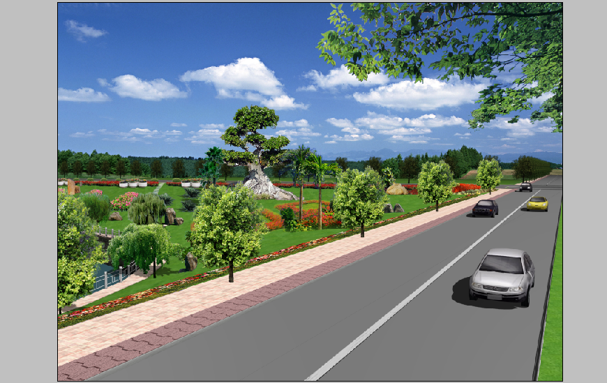 Road and landscaping structure outdoor drawing details psd file