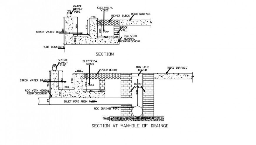 Road construction with drainage detailing table dwg file