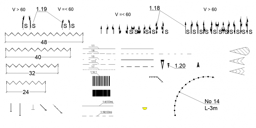 Road cross section lining detail elevation 2d view CAD blocks and symbol dwg file