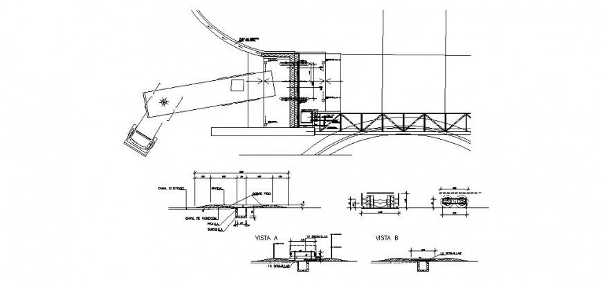 Road embankment and canal detail elevation 2d view layout autocad file